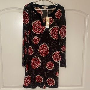 Aryeh Black and Red Mosaic Long Sleeve Dress